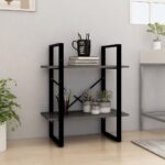 Solid Pine Wood 2-Tier Bookshelf Cabinet Grey Industrial  Storage Organizer