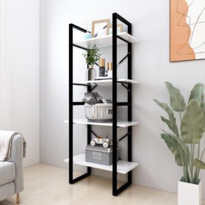 White Engineered Wood Bookshelf Cabinet Industrial Look 4-Tier Storage Organizer