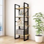 Industrial Solid Pine Wood Bookshelf 4-Tier Storage Organizer Display Unit