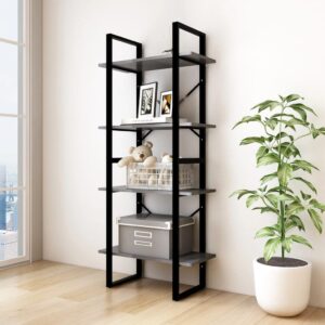 Industrial Grey Solid Pine Wood Bookshelf Cabinet with Four Shelves Storage