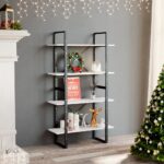 White Engineered Wood Bookshelf Cabinet Industrial Look 4-Tier Storage Organizer