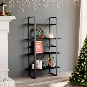 Industrial Black Engineered Wood Bookshelf Cabinet with Four Shelves Storage Organizer