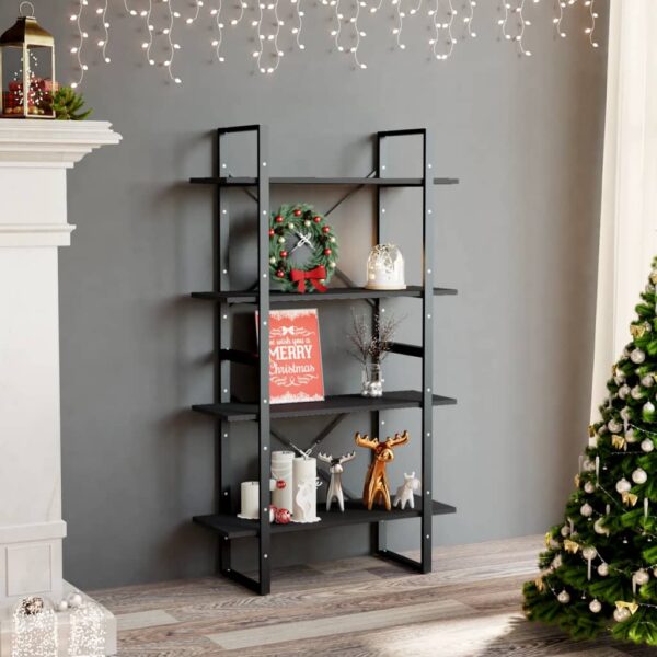 Industrial Grey Bookshelf Engineered Wood 4-Tier Storage Display Cabinet Chic