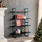 Industrial Black Engineered Wood Bookshelf Cabinet Storage Organizer Shelves