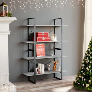 Industrial Chic Concrete Grey Bookshelf Engineered Wood 4-Tier Storage Organizer