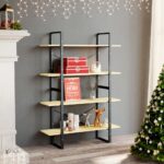 Solid Pine Wood Industrial  Bookshelf 4-Tier Storage Organizer Display