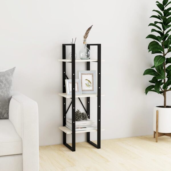 Solid Pine Wood White Bookshelf Industrial  Three Shelves Storage Organizer