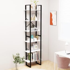 Versatile White Engineered Wood Storage Shelf Metal Frame Bookcase Display Rack