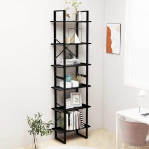 Versatile Black Engineered Wood Metal Storage Shelf Bookcase Display Rack