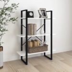 Modern White Bookshelf Engineered Wood Metal Frame 3 Shelves Storage Organizer