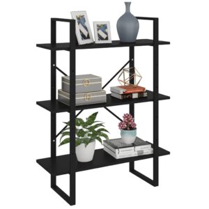 Modern Industrial Black Bookshelf Engineered Wood Metal Frame 3-Tier Storage