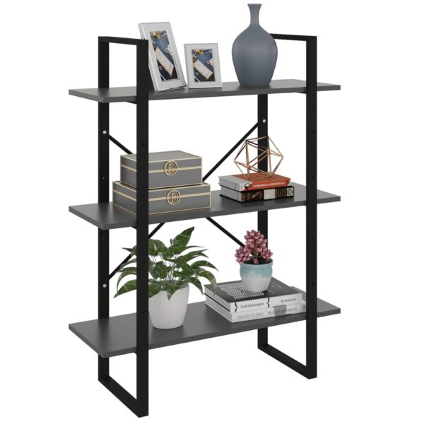 Modern Grey Bookshelf Engineered Wood Metal Frame Storage Display Organizer