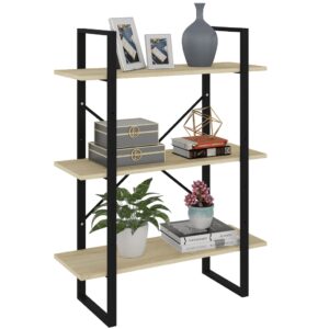 Modern Industrial Sonoma Oak Bookshelf with Metal Frame and 3 Shelves Storage