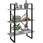 Modern Industrial Bookshelf Concrete Grey Engineered Wood Metal Frame Storage