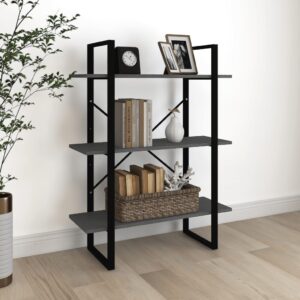 Solid Pine Wood 3-Tier Book Cabinet Grey Industrial Look Storage Display Shelf