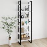 Chic White Tall Storage Cabinet Engineered Wood Metal Frame Rustic Bookcase