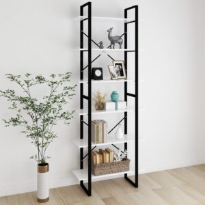 Chic White Tall Storage Cabinet Engineered Wood Metal Frame Rustic Bookcase