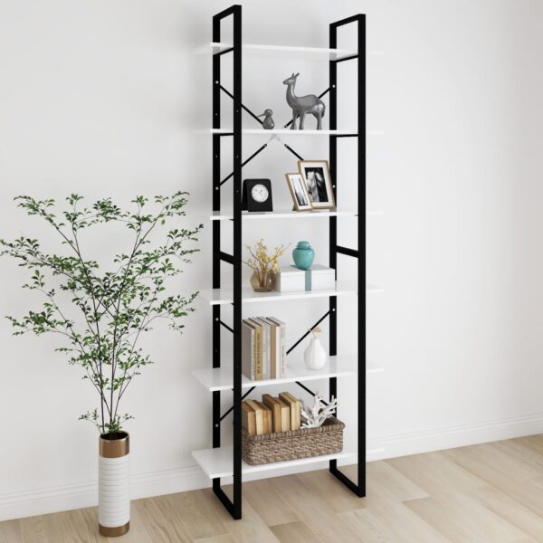 Chic White Tall Storage Cabinet Engineered Wood Metal Frame Rustic Bookcase