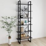 Industrial Grey High Cabinet Sturdy Metal Frame Engineered Wood Storage Shelves