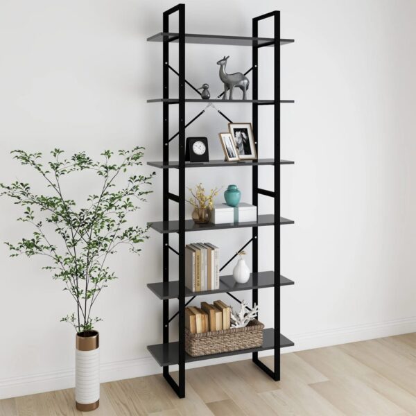 Industrial Grey High Cabinet Sturdy Metal Frame Engineered Wood Storage Shelves