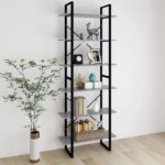 Industrial  High Cabinet Concrete Grey Tall Bookcase Storage Organizer