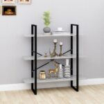 Modern Industrial Bookshelf Concrete Grey Engineered Wood Metal Frame Storage