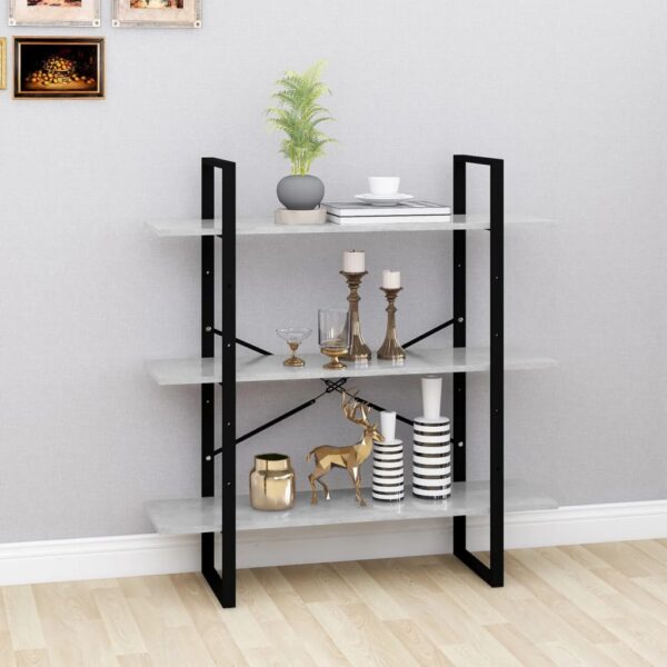 Modern Industrial Bookshelf Concrete Grey Engineered Wood Metal Frame Storage