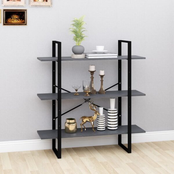 Solid Pine Wood Grey 3-Tier Book Cabinet Industrial Look Storage Organizer Shelf