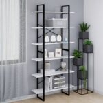 Chic White High Cabinet Engineered Wood Metal Frame Storage Bookcase Organizer