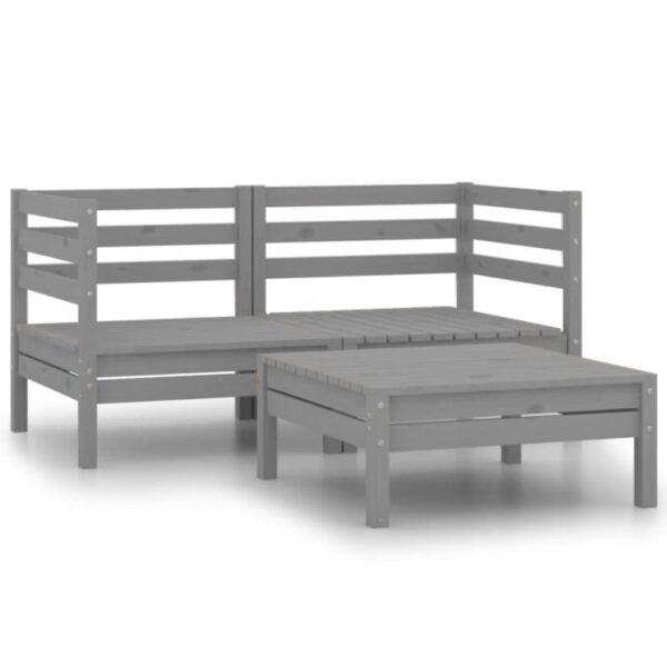 Solid Pinewood Garden Lounge Set Grey Weather Resistant Rustic Design Patio