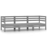 3 Piece Garden Lounge Set Solid Pinewood Grey