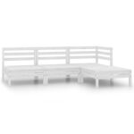 Chic White Solid Wood Patio Lounge Set - Rustic Garden Sofa & Footstool