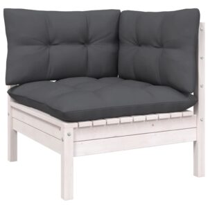 White Solid Pinewood Modular Garden Corner Sofa Outdoor Seating with Cushions