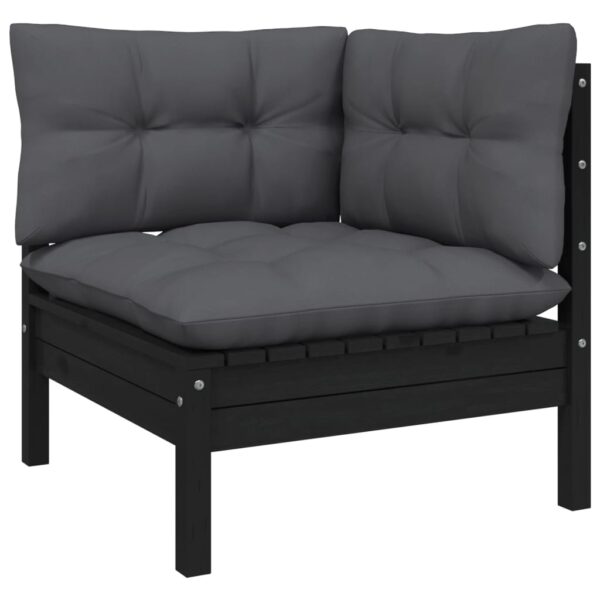 Outdoor Garden Patio Corner Sofa Solid Wood with Comfortable Cushions Black