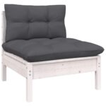 White Solid Pinewood Patio Middle Sofa with Comfort Cushions Outdoor Furniture