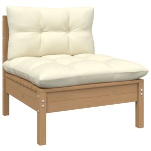 Honey Brown Solid Pinewood Garden Sofa with Cream Cushions Outdoor Patio