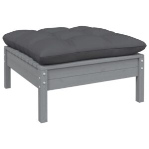 Outdoor Garden Footstool Grey Fabric Cushion Solid Wood Patio Furniture Comfort