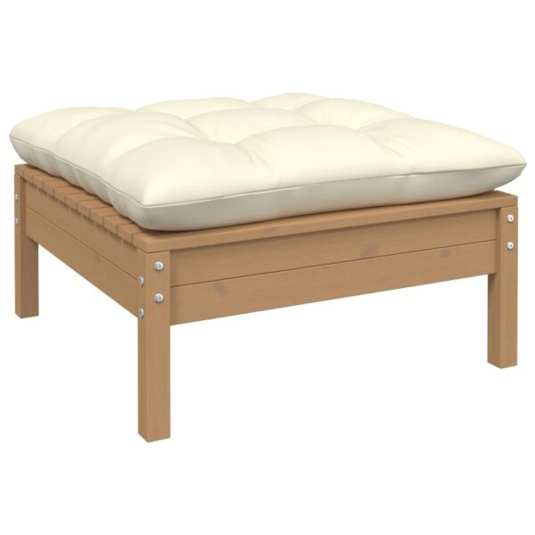 Outdoor Garden Footstool Solid Wood Patio Rest with Plush Cream Cushion Comfort