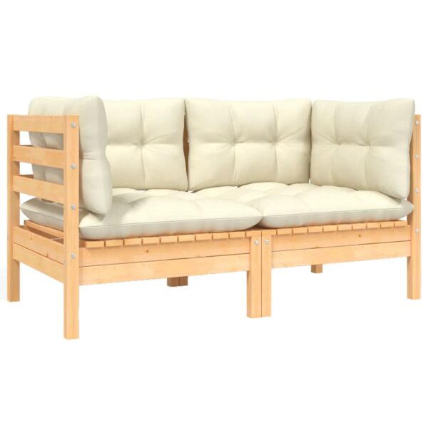 Outdoor Patio Loveseat Solid Wood Garden Sofa with Cream Polyester Cushions