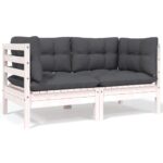 Outdoor Patio Loveseat Sofa Solid Wood with Comfortable White Cushions