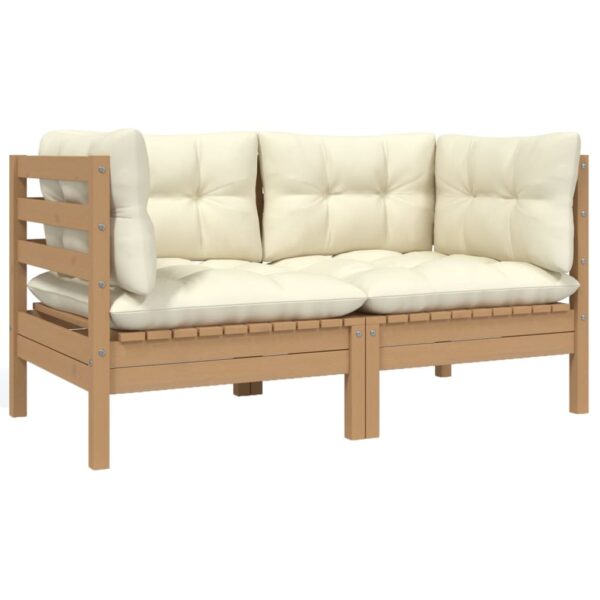 2-Seater Garden Sofa with Cream Cushions Solid Pinewood