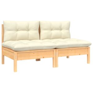 Outdoor Patio Loveseat Solid Wood Garden Bench Cream Cushions Comfortable