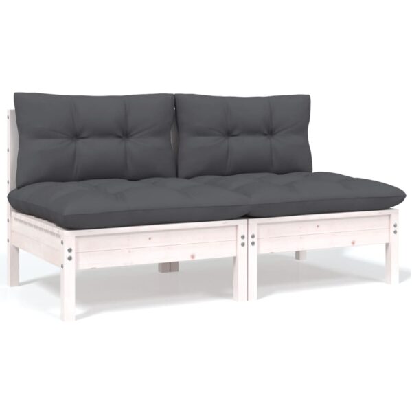 Outdoor Patio Loveseat Sofa Solid Wood with Comfortable White Cushions