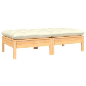 Outdoor Patio Loveseat Sofa Solid Wood with Cream Polyester Cushions Comfort