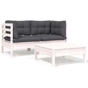 Outdoor Garden Lounge Set White Solid Pine Wood with Comfortable Anthracite Cushions