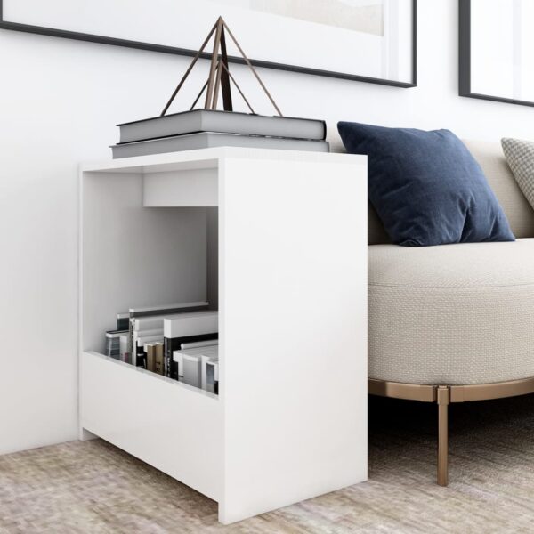 Chic White Modern Side Table Engineered Wood Open Compartment Easy Clean