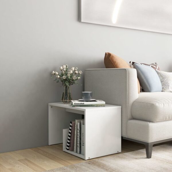 Modern White Side Table Engineered Wood Storage Space Easy Clean Chic Design