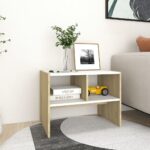 Side Table White and Sonoma Oak 60x40x45 cm Engineered Wood