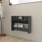 Modern Grey Wall-Mounted Shoe Cabinet Space-Saving Engineered Wood Organizer