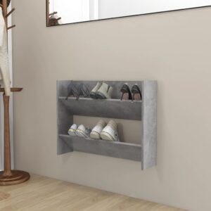 Modern Wall-Mounted Shoe Cabinet Concrete Grey Tipping Shelves Space-Saving